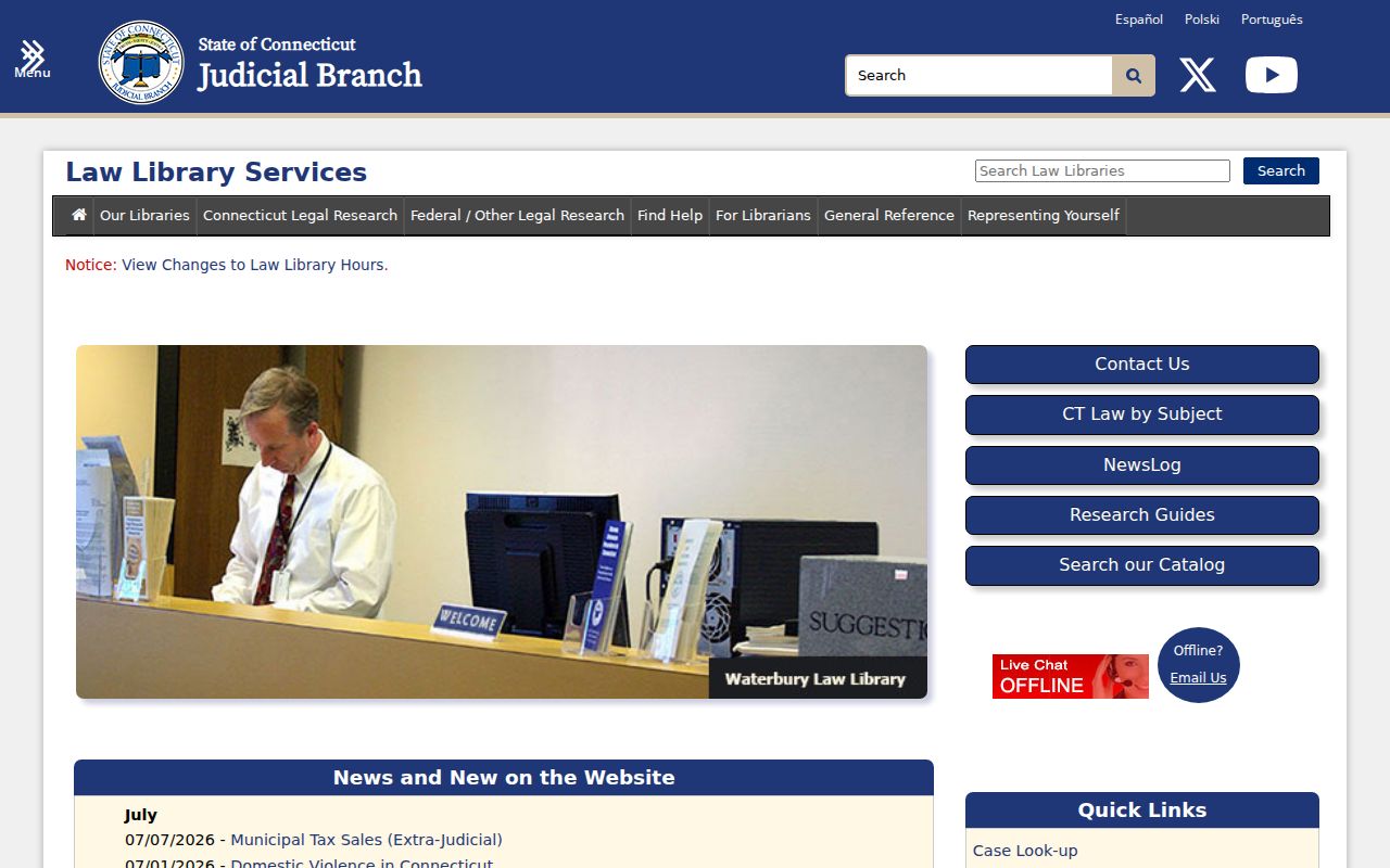 Hartford County Clerk of the Superior Court law library resources