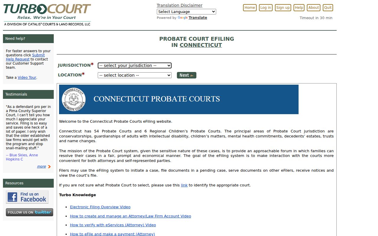 Hartford County court dockets Connecticut Probate eFiling