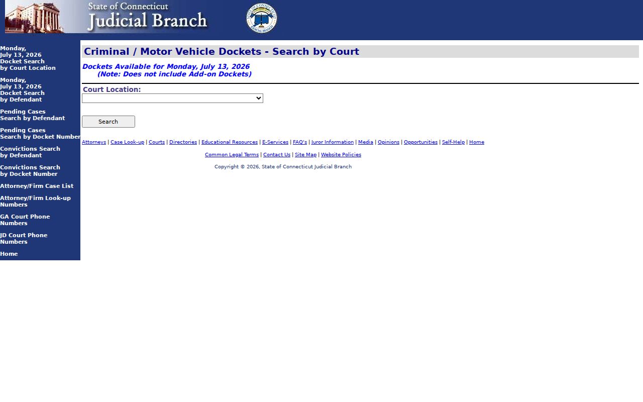 Hartford County court dockets daily criminal docket by court