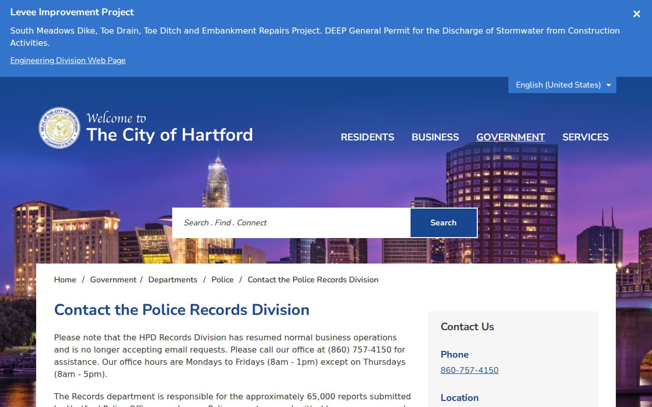 Hartford County criminal court records Hartford Police report request