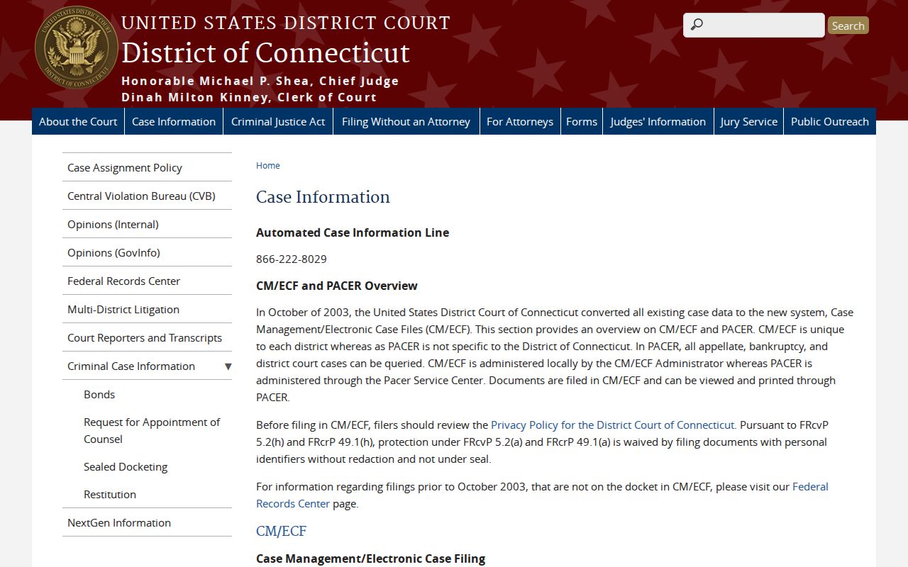 Hartford County Superior Court records and federal District of Connecticut case information