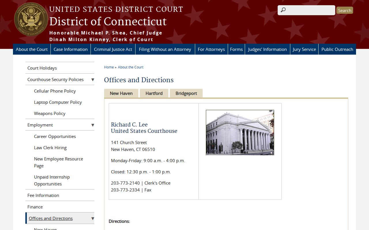 Hartford County Superior Court records compared with federal courthouse location