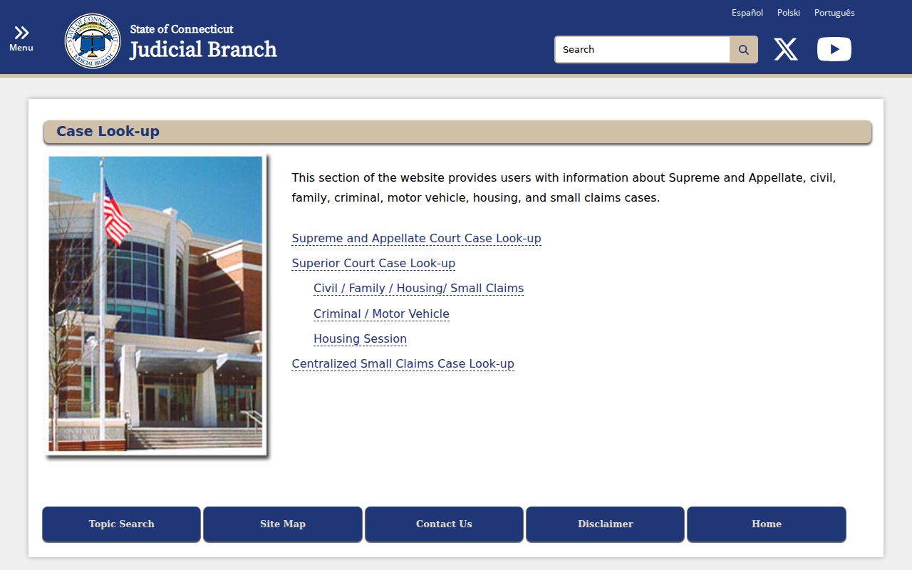 Hartford County court records Judicial Branch lookup categories