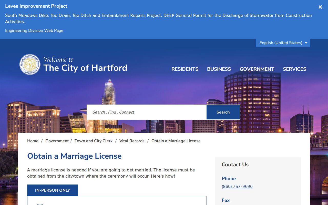 Hartford County marriage records license process