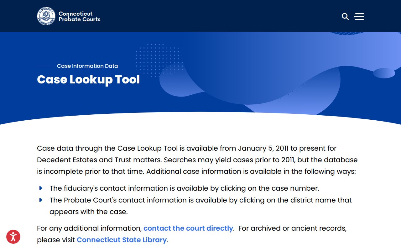 Hartford County probate records case lookup tool