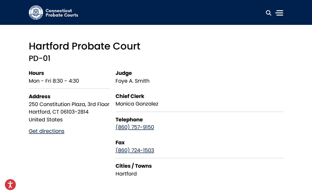Hartford County probate records Hartford Probate Court page